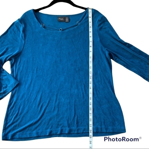 CHICO'S Travelers Blue Boatneck Top | 2 - Picture 4 of 6